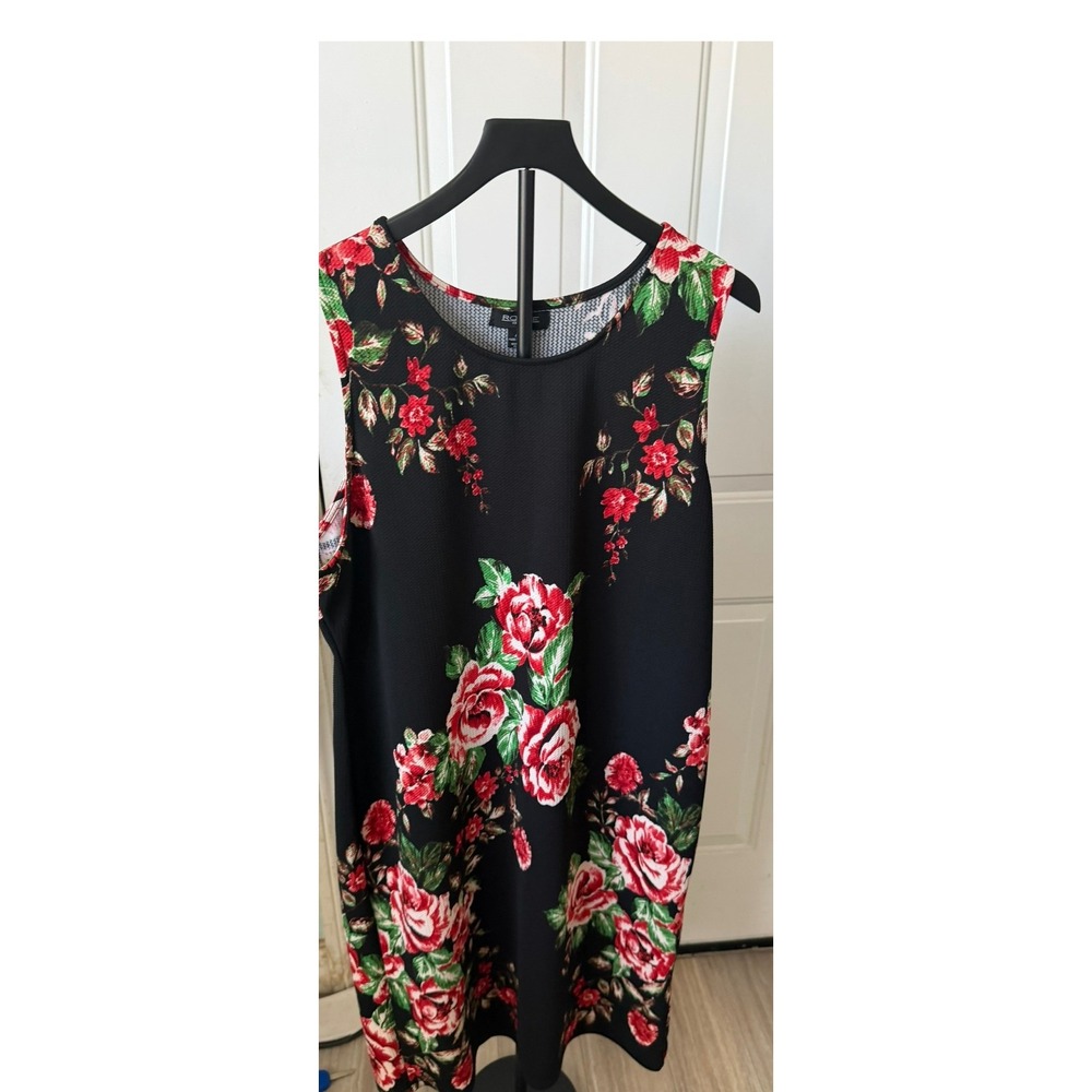 Rouge Collection Womens 4X Black Red Floral Rose Print Sleeveless Shift Dress